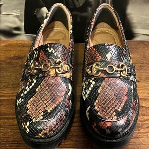 Faux Snakeskin Loafers with Gold Accent